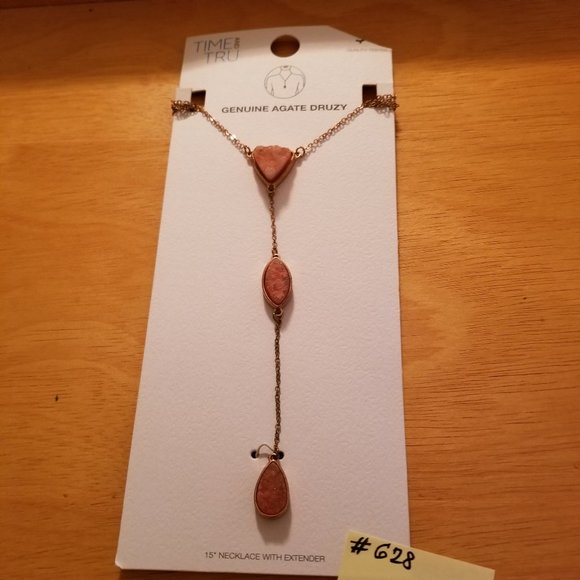 628Z NEW Time & Tru “Pink Gold” Agate Y Necklace - Picture 1 of 11